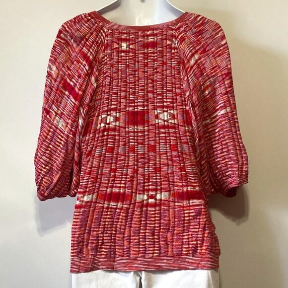 BCBGMaxAzria SZ L Reds & White Silk Blend oversized sweater retro Y2K - Picture 4 of 7